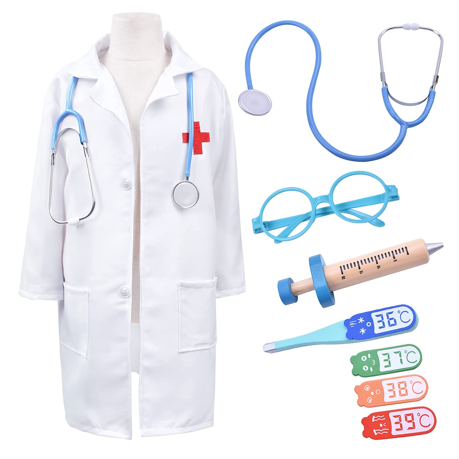 Buy Kids Doctor Costume White Lab Doctor Coat with Stetho Toys Wooden Doctor Playset Kit for