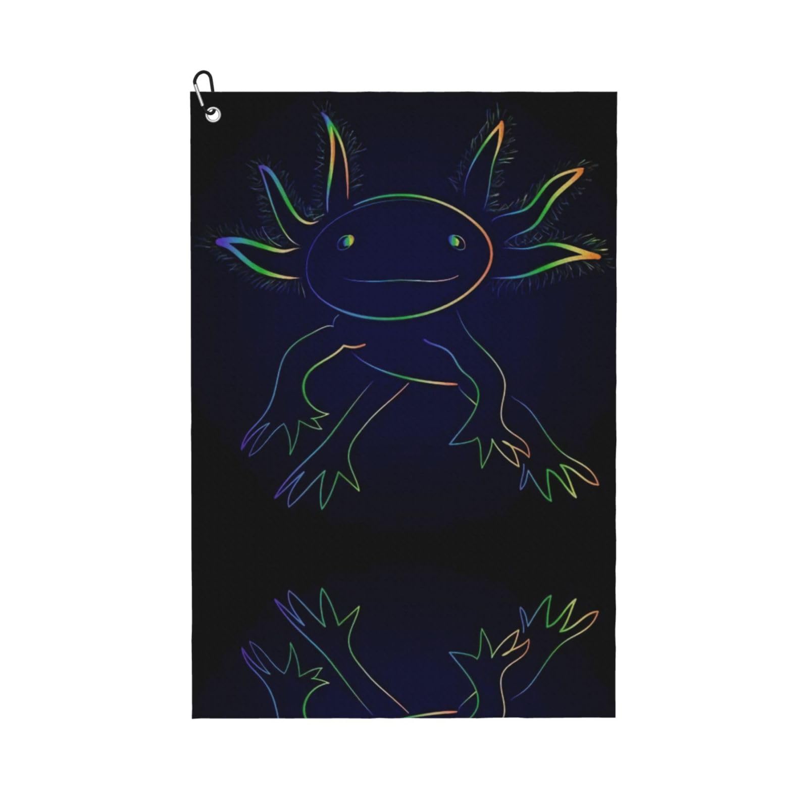 peiyeety Stylized Rainbow Axolotl Microfiber Golf Towel with Carabiner Clip, 16x24 Inch Absorbent Waffle Weave Towel for Golf Bags