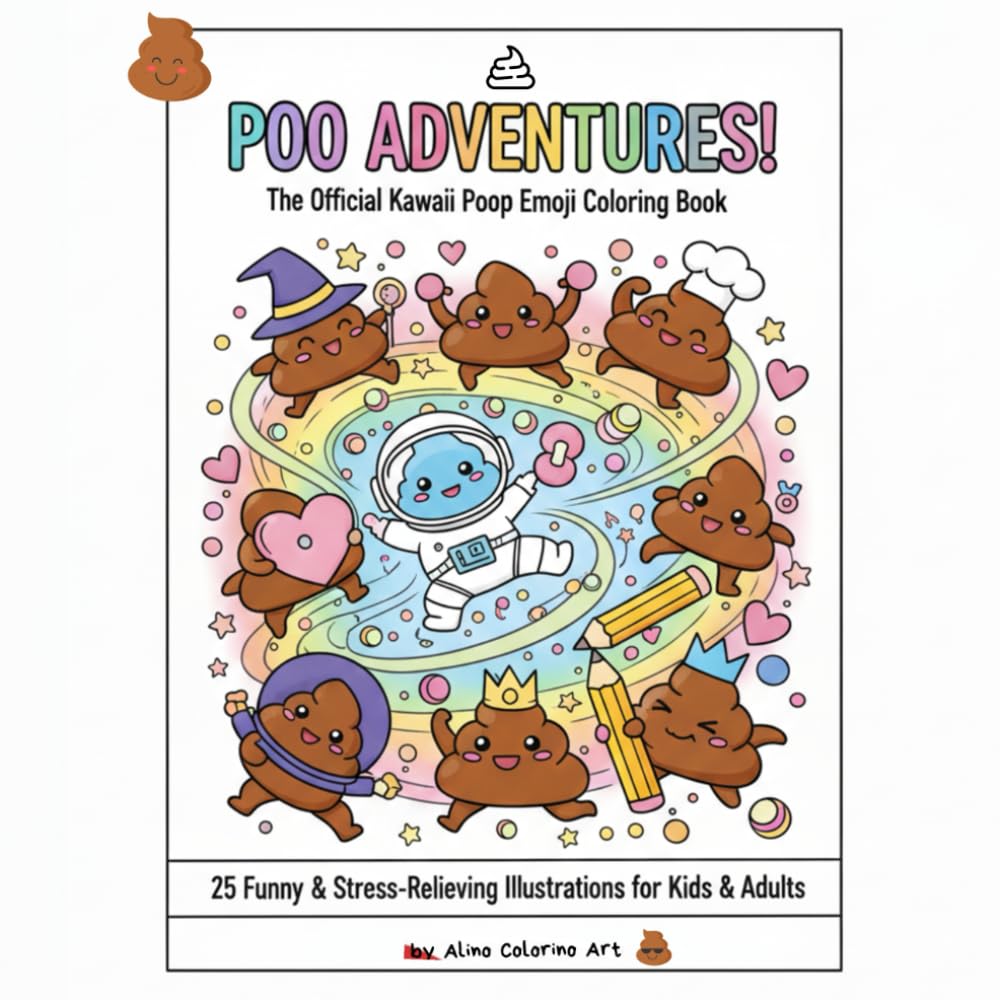 POO ADVENTURES!: The Kawaii Poop Emoji Coloring Book: 25 Hilarious and Cute Poop Adventures for Stress Relief and Fun