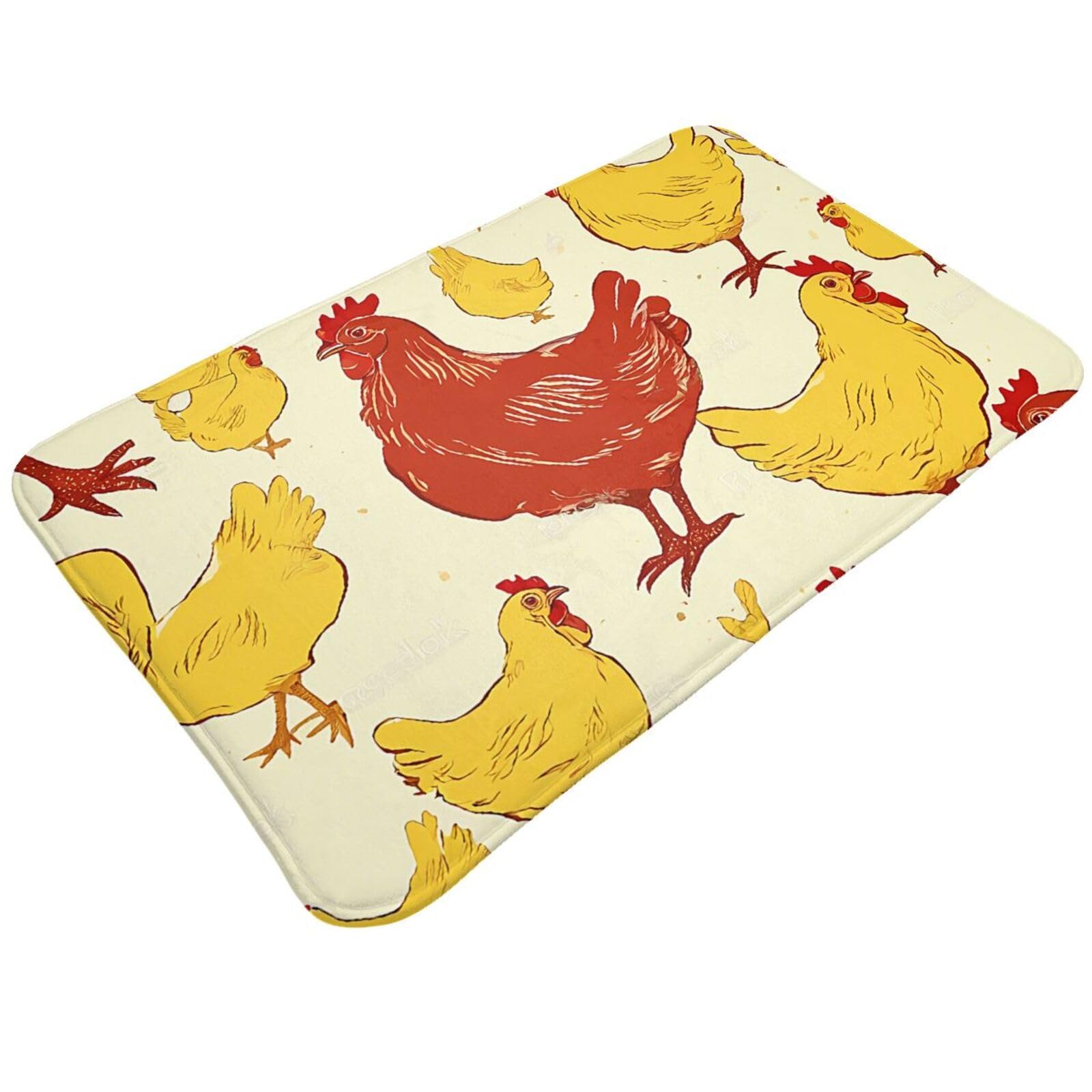 Chicken Chick Print Living Room Bathroom Kitchen Anti Slip and Absorbent Carpet, Indoor Entrance Door Muddy Floor Mat, Ultra Soft Washable Carpet 21x31.5 Inches