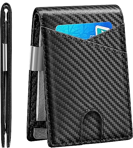 Mens Slim Wallet with Money Clip Bifold RFID Blocking Front Pocket Wallets Credit Card Holder (Casket Black)