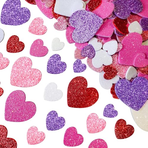 180 Pcs Valentine Foam Heart Stickers Self-Adhesive Heart Shaped Glitter Craft Stickers for Valentines Day Birthday Party Decor DIY Scrapbooks Greeting Cards Arts Craft Supplies