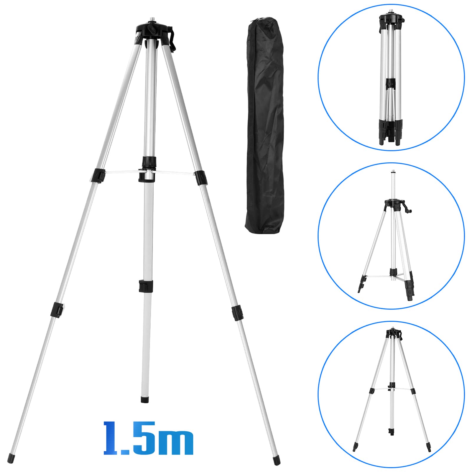 Livella Laser, Geevorks Multifunctional Self-leveling 3D 12 Lines Laser Level Tool Vertical Horizontal Lines with 1.5M 3 Heights Adjustable Alloy Extension Bar Tripod Stand