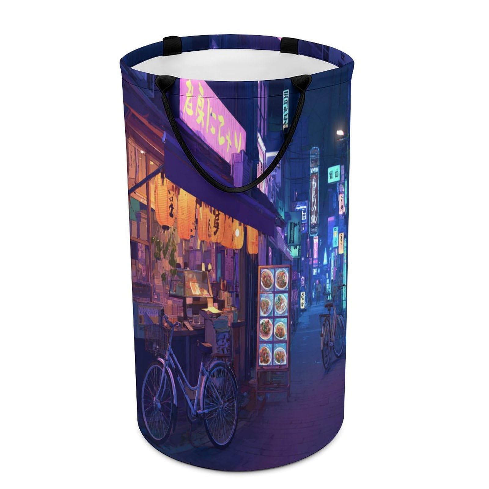 LUYYSKY Vintage Realistic City Night Collapsible Dirty Clothes Basket, Modern Classic Neon Japanese Street City Pattern Portable Clothes Storage Basket