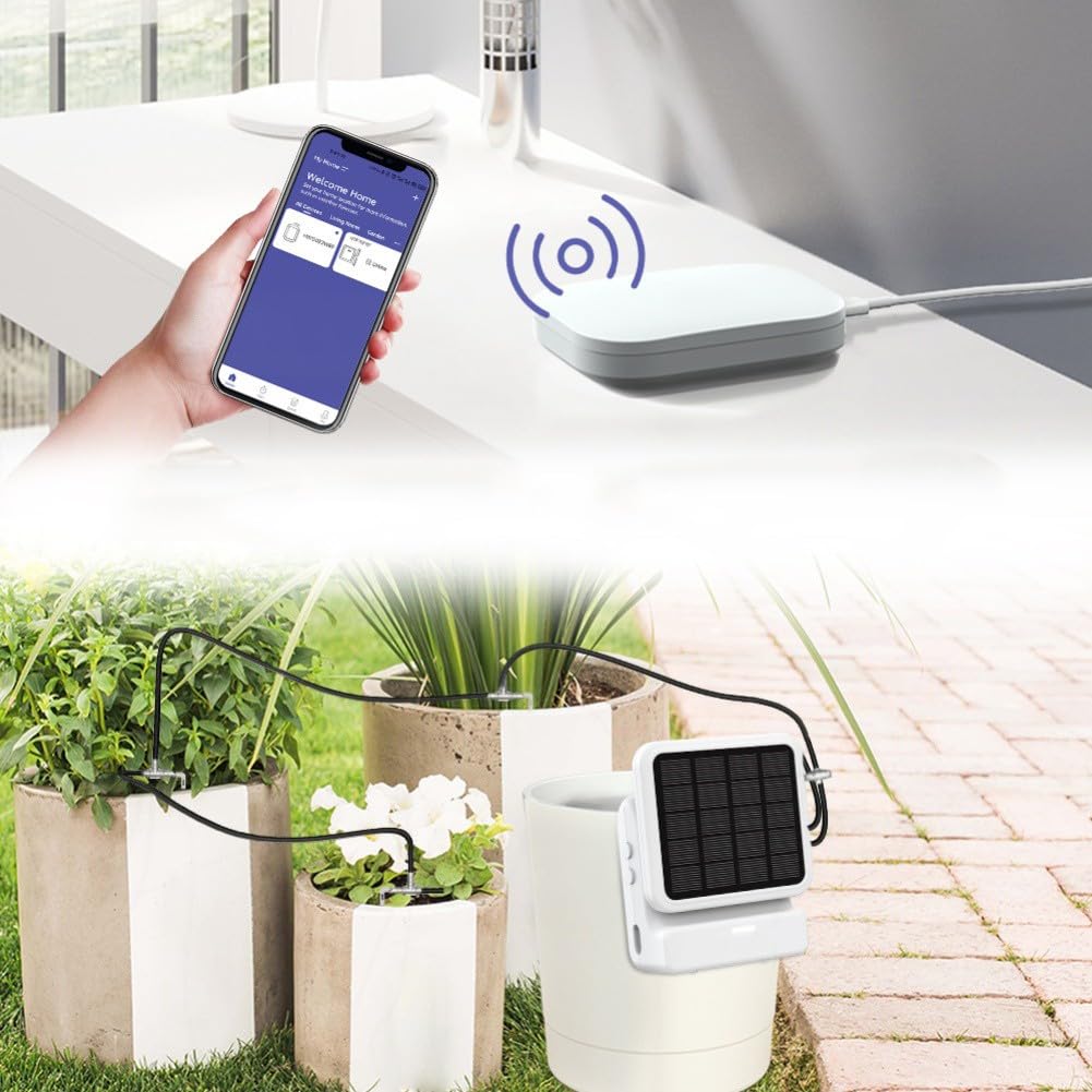 Kit di irrigazione a goccia solare abilitato WiFi, sistema di irrigazione automatica intelligente per piante da giardino interne ed esterne, impermeabile IP54 con orari personalizzati e