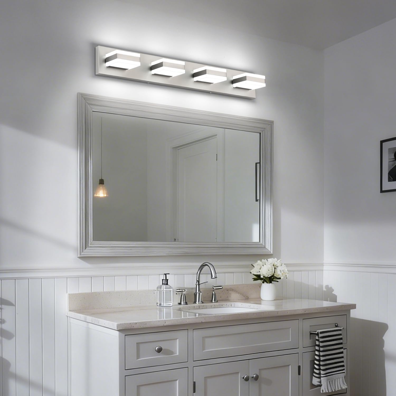 PRESDE 4-Light LED Vanity Light for Bathroom Brushed Nickel Bathroom Light Fixtures Over Mirror Modern Bath Wall Lighting Dimmable 5CCT - Image 3