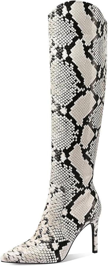 Amazon.com | JANSEVEN Snakeskin Knee High Boots for Women Snake