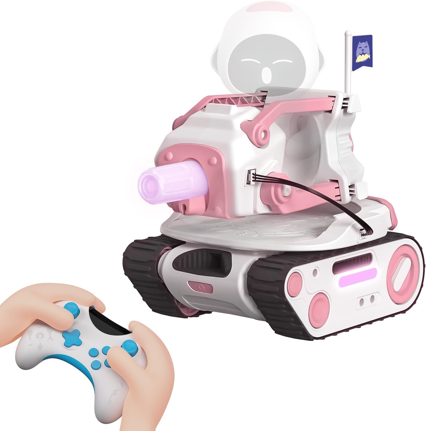 ENERGIZE LAB Panxer - RC Battle Tank Compatible with Eilik Robots Blue/Pink/DQ/Sliver, Crawler Car Toys with LED Lights and 2.4Ghz Remote Control, Single and Multi-Player Party Play Mode (Pink)