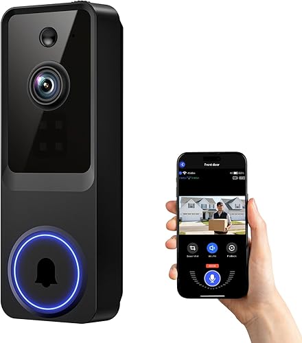 ElioVana 1080P Wireless Home Security Doorbell Camera with Receiver，AI Human Detection，Real-Time Alerts，2-Way Audio，Battery Powered，Night Vision，Cloud Storage, 2.4Ghz Wi-Fi