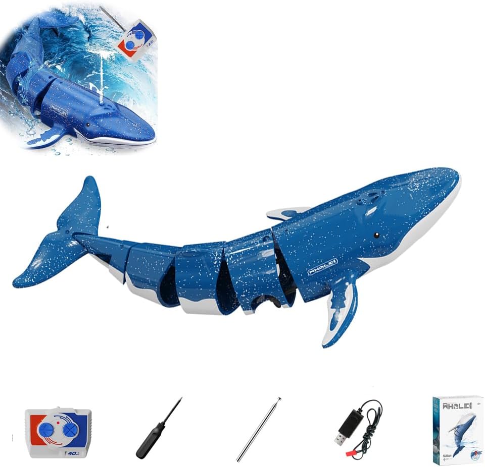 Sponsored Ad – Rc Whale Simulation Water Ship, Remote Control Whale Boat Toy, Rechargeable High Simulation Shark Submarine Spray Diving Function Swimming Pool Bathroom Toys, for 5+ Year-Old Boys and Girls