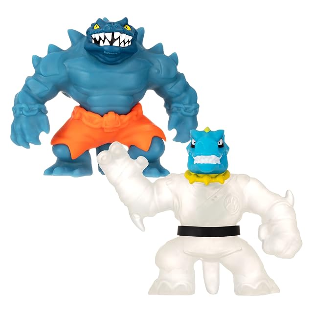 Heroes of Goo Jit Zu Glow Shifters Versus Pack de 2 Figuras súper elásticas: Tyro vs Rock Jaw con Relleno…