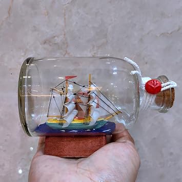 Ship in A Glass Bottle Decor, Handmade Sailing Boat Gift, Home Decor, Nautical Battle Ship, Mediterranean Wishing Bottle Gift