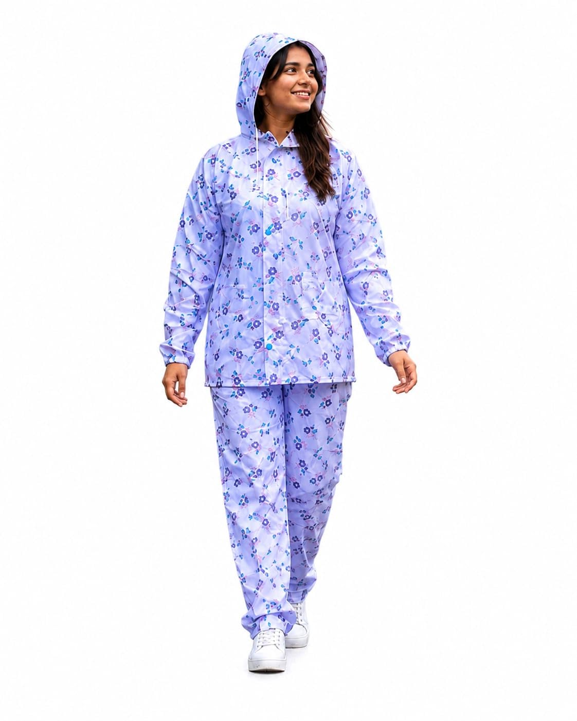 Women's Floral Print Eco-Friendly EVA Raincoat, Lightweight Waterproof Coat with Hood, Adjustable Drawstring, Button Closure Reusable & Durable Outdoor Rainwear-image-33