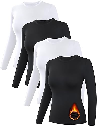 Dalavch 4 Pack Women’s Thermal Shirts, Women Fleece Lined Compression