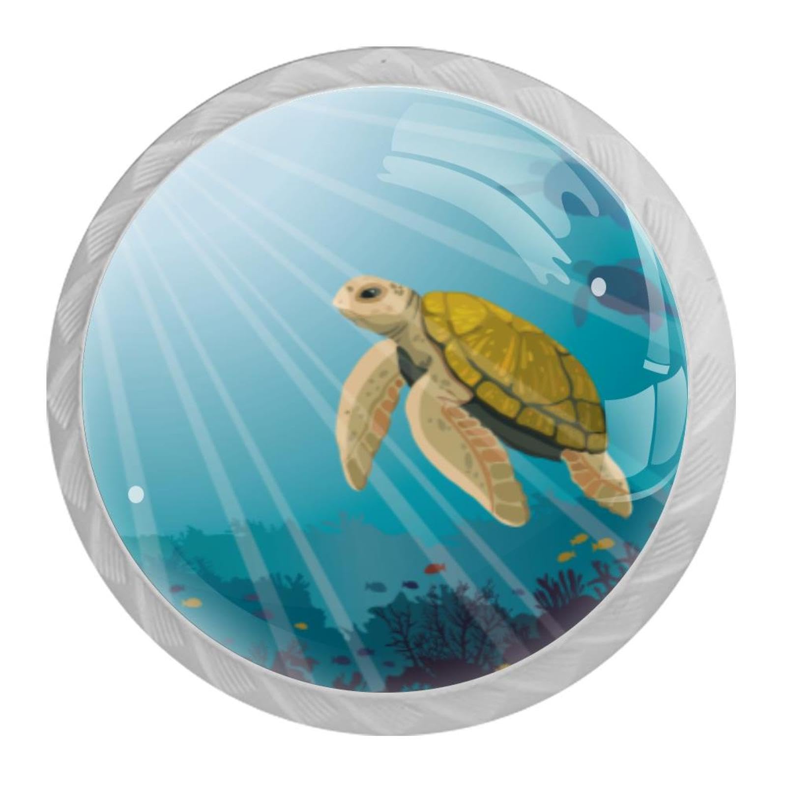 Tqmspg 4 Pieces Drawer Pulls Turtle Underwater Door Knobs Dresser Handles for Kitchen Wardrobe Cupboard Hardware Furniture