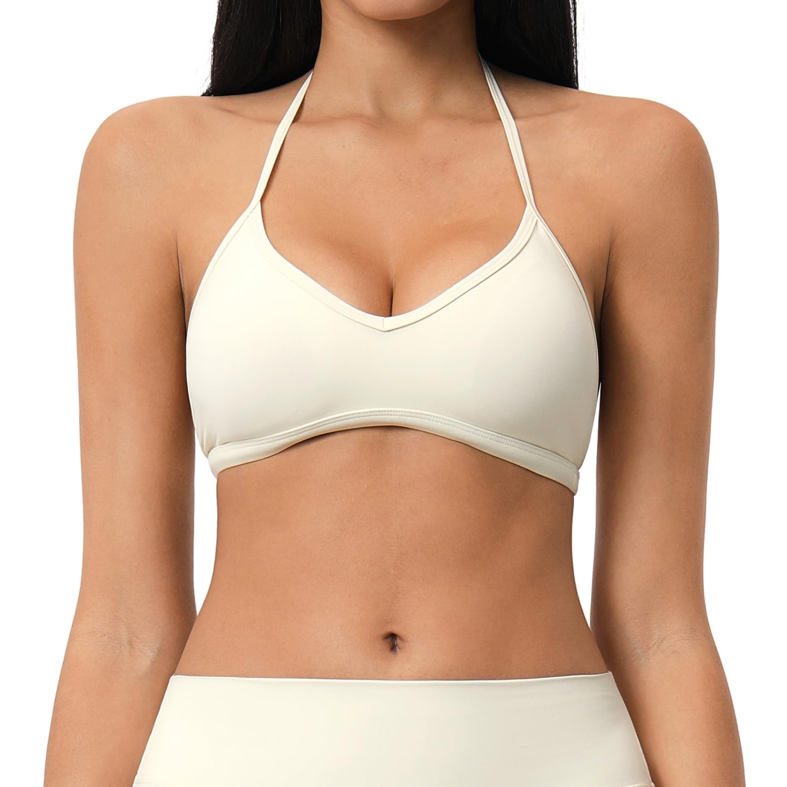 CHENSHI Sujetador Deportivo Mujer Mujeres Halter Yoga Tank Top Verano Respirable Fitness Deportes Ropa Interior A Prueba De Choques Entrenamiento Seca-Creamy White-m