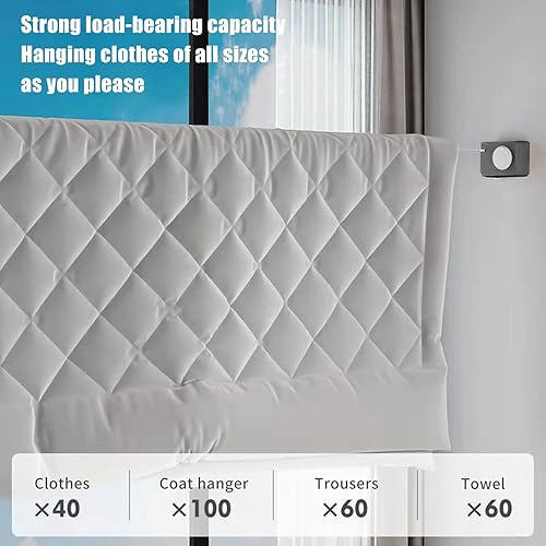 Miniatura 8 de Tendedero retráctil, línea de lavado invisible de alta resistencia, línea de ropa montada en la pared de 13.8 ft para interiores y exteriores,