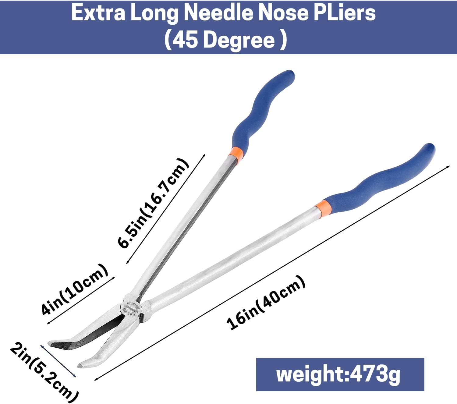 Long Reach Pliers - 16 Inches 45 Degree Angle Long Needle Nose Pliers - for Narrow Spaces and Limited Areas