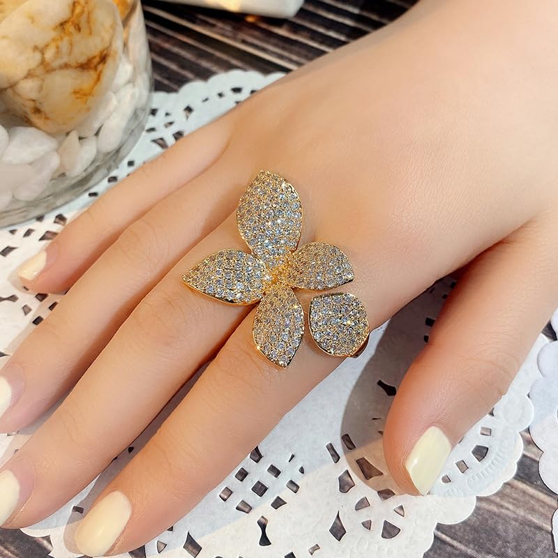 Htayekog Butterfly Ring Butterfly Sparkly Ring Diamond promise zircon flower open ring Bow-Knot Knuckle Ring Wedding Jewelry Adjustable Open Ring Expandable Joint Ring for Women（gold）