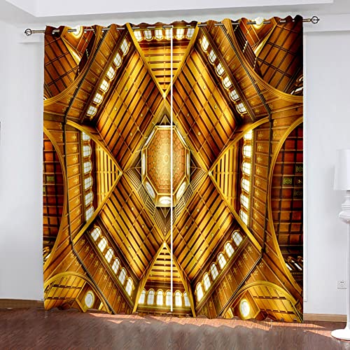 AMDXD Cortinas opacas amarillas, juego de cortinas interiores de la Iglesia, con diseño geométrico y cortina de poliéster, 214 x 160 cm