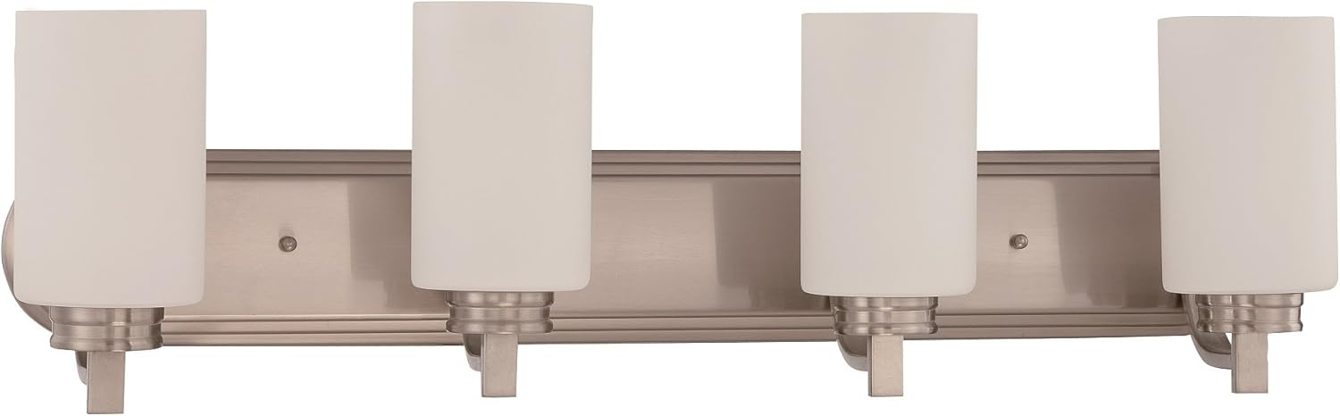 Sunset Lighting F18014-80 Dalton Four Light Vanity - Opal Etched Glass, Dimmable - with Bright Satin Nickel Finish