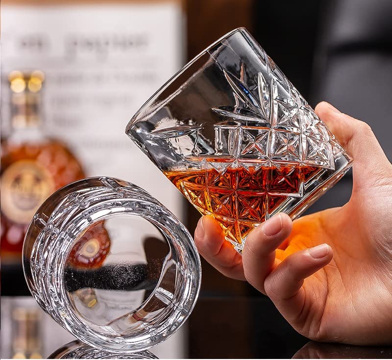 BINZO Whiskey Glasses Set of 6, 350 ml, Crystal Whiskey Glass Thick Bottom, Solid Rocks Drinking Glasses, Perfect Size Lowball Bourbon Tumbler for Scotch Whisky Cognac, Pack of (6) 3