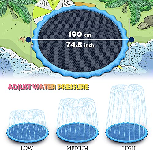 Hyperzoo Splash Pad, 74.8\" Outdoor Sprinkler Splash Pad Toys for Dogs and Kids Inflatable Water Play Mat Toys Extra Large 0.5mm Thickness Summer Funny Toys for Dogs and Toddlers Age Blue - Thumbnail 4
