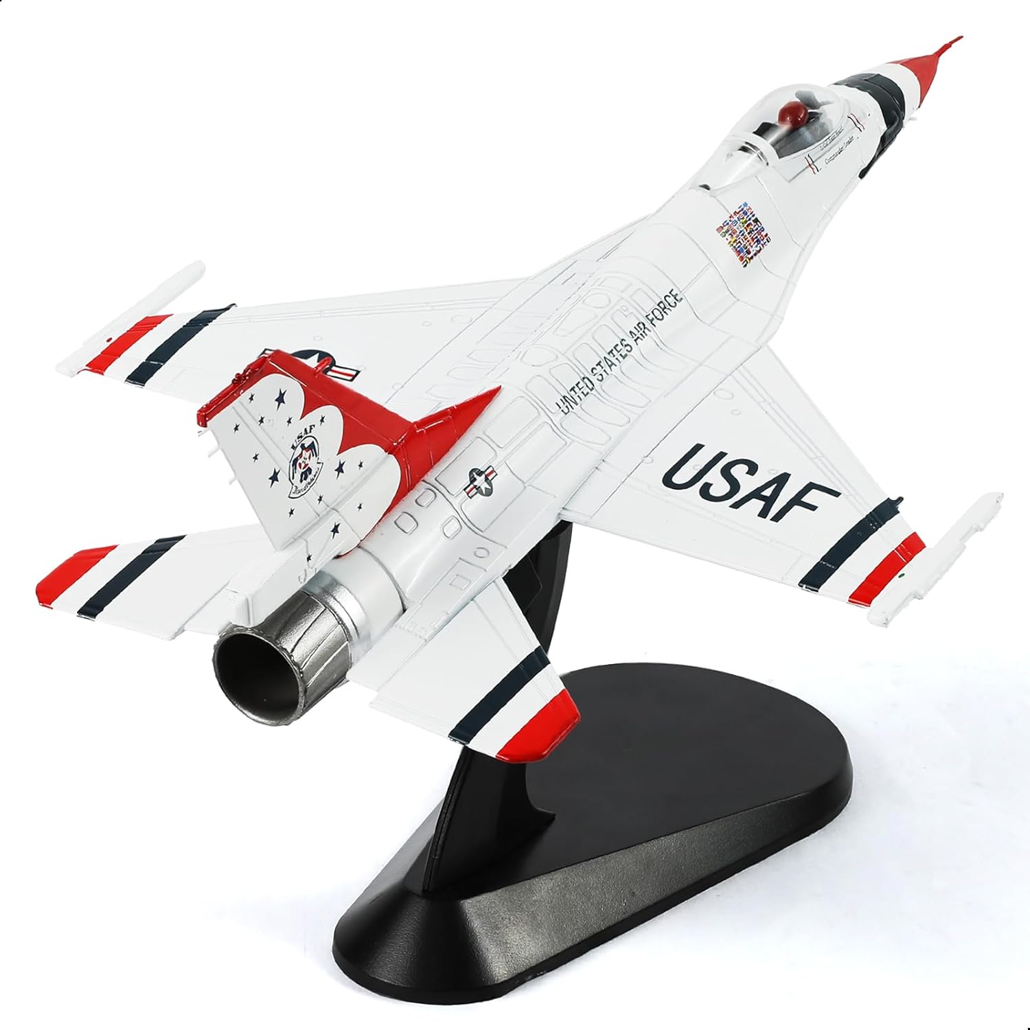 1/100 F-16C Thunderbird Fighter Model Metal DieCast Aircraft Jet Kit Fighter Plane Model Military Airplane for Collection and Gift, White