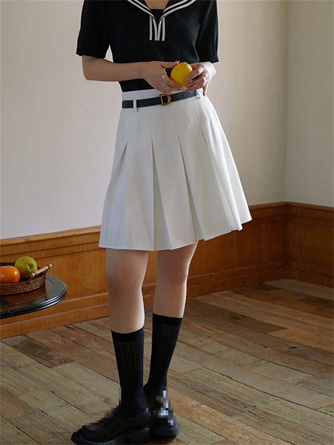 Gonna a pieghe da donna Primavera ed estate Gonna reversibile con cintura