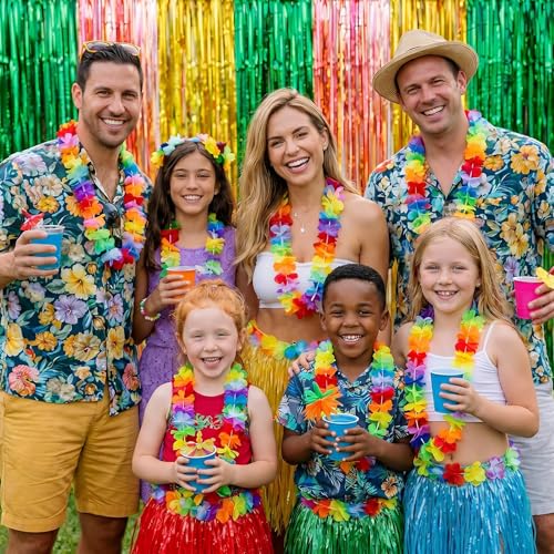 Image of Hawaiian Luau Party Decorations, 2 Packs Tropical Theme Hawaiian Foil Fringe Curtains,3.3 X 6.6 ft Aloha Photo Backdrop Streamers for Tiki Bar Pineapple Summer Beach Pool Party Decor