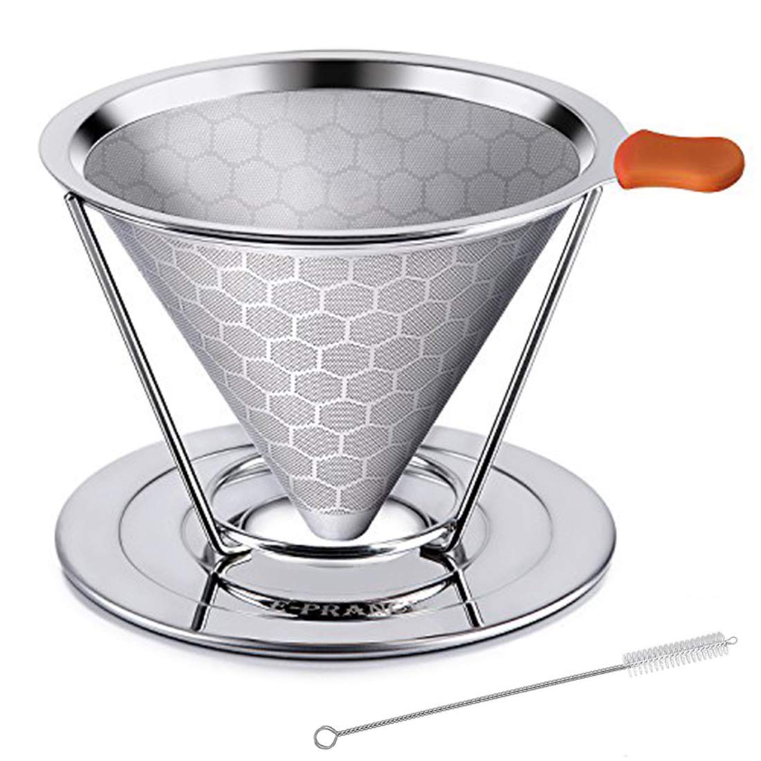 GlitzCoffee Maker Machine Pour Over Coffee Filter, Honeycomb Design Stainless Steel Cone Coffee Dripper, Paperless & Reusable, Permanent Pour Over Coffee Maker with Separate Stand (Style 2)