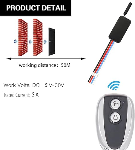 Miniatura 5 de WOODGUILIN Interruptor de control remoto inalámbrico DC 12V Mini interruptor de control remoto, 1 canal de control de radio, DC 5V12V24V30V 3A, para