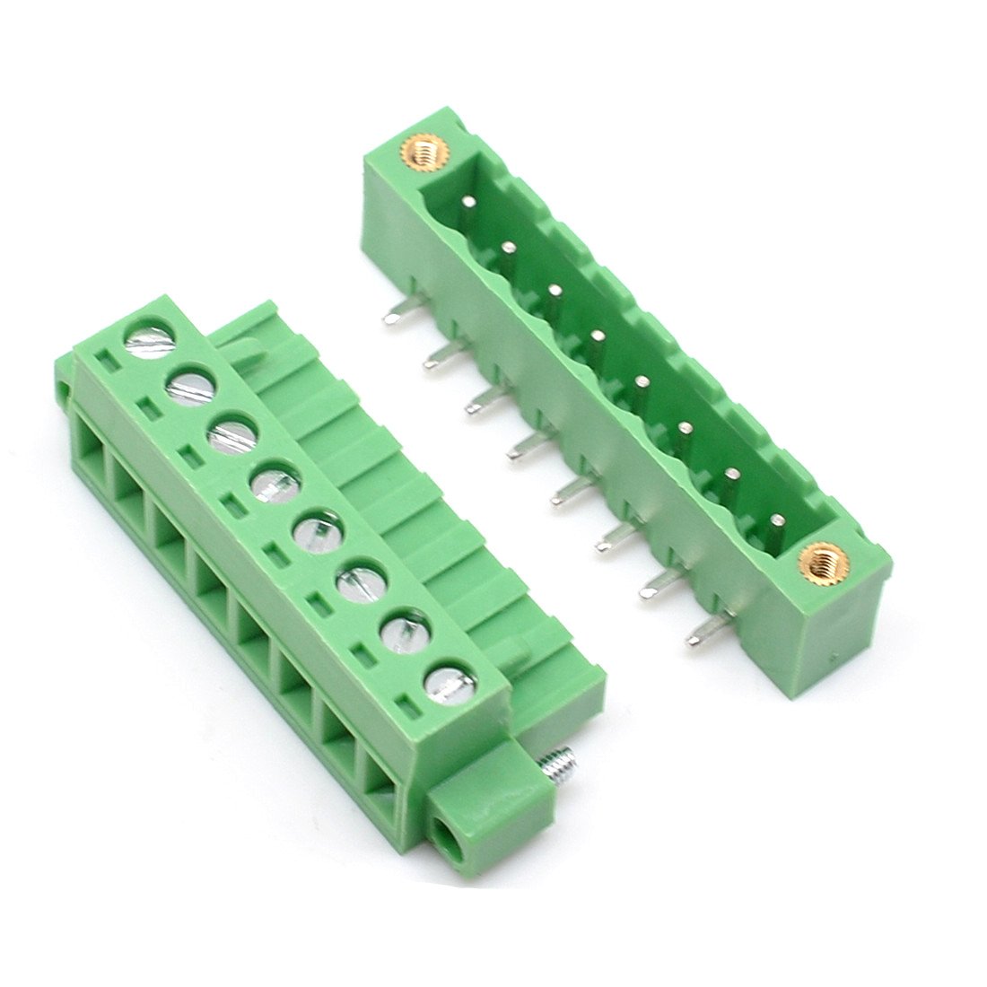 Oiyagai 10 Sets 5.08mm Pitch 8 Pin Right Angle PCB Pluggable Terminal Block Connectors, 300V 15A Green Screw Type for PCB Board and Wire Connection