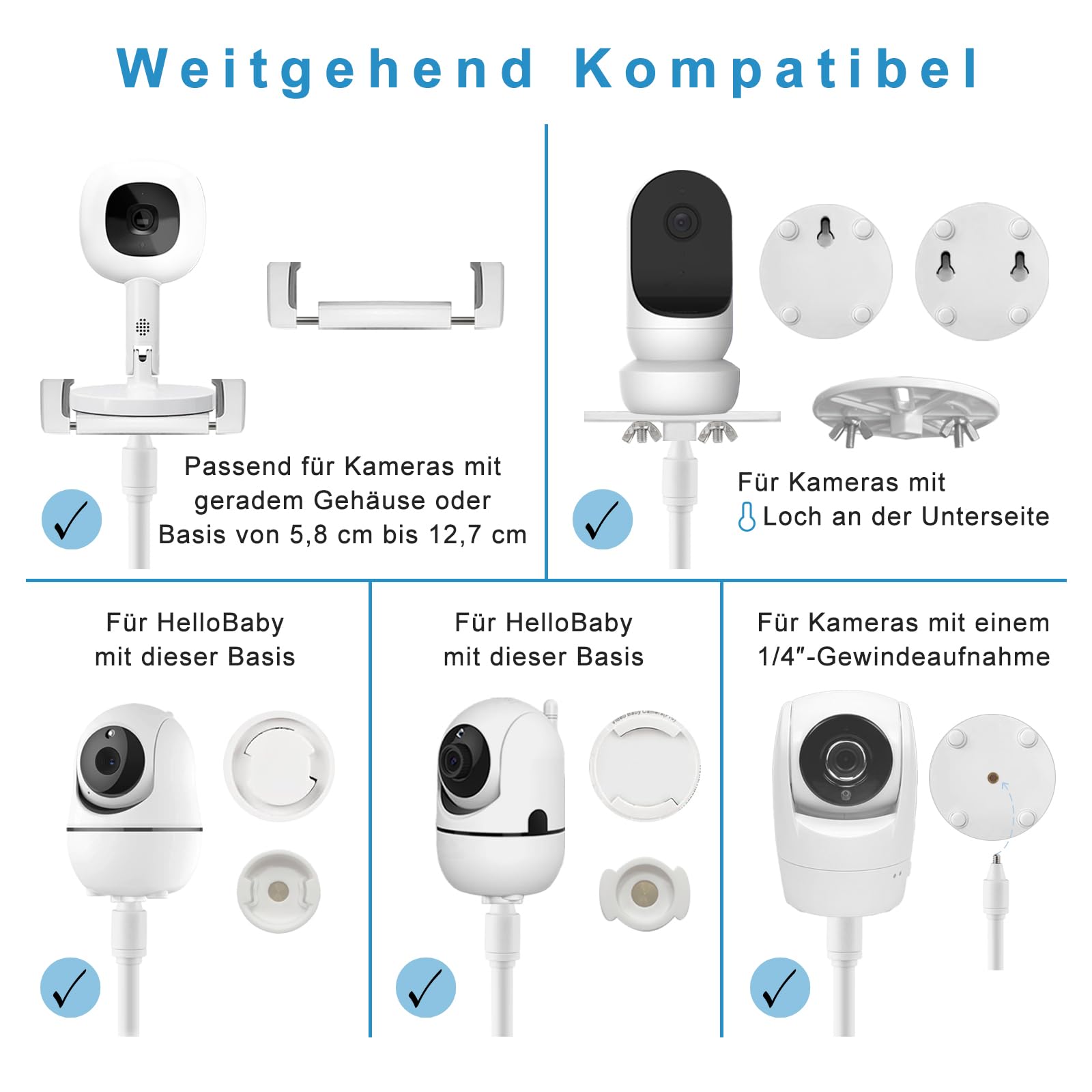 Uchwyt do elektronicznej niani, uniwersalny uchwyt na aparat dla niemowląt Momcozy, GHB, ieGeek, HelloBaby, BOIFUN, Blemil, Philips Avent i wszystkich nianek elektronicznych z gwintem 1/4