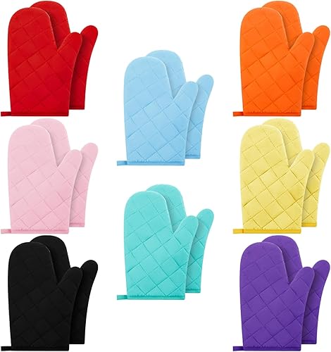 Miniatura 8 de Dandat 16 pares de guantes de horno acolchados con forro de tela de toalla extra largos resistentes al calor, guantes de cocina de algodón