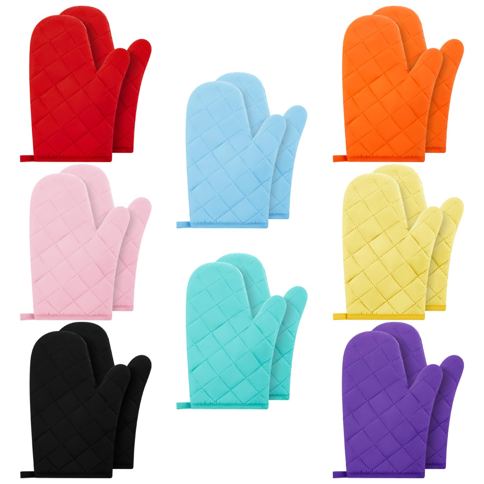 Dandat 8 pares de guantes de horno acolchados con forro de tela de rizo, guantes de cocina extralargos resistentes al calor, guantes de cocina de algodón para microondas para cocinar de forma fiable y