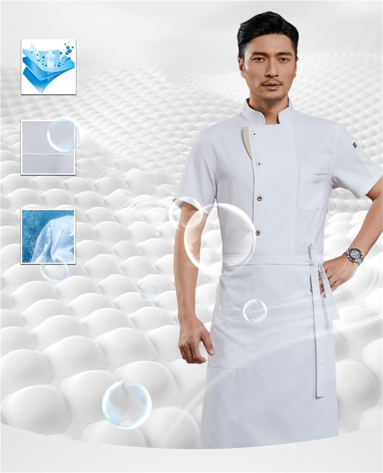 Veste de Chef d'été Respirante avec Dos en Maille, Uniforme de Restaurant à Manches Courtes for Hommes et Femmes, Tenue de Cuisine légère et rafraîchissante