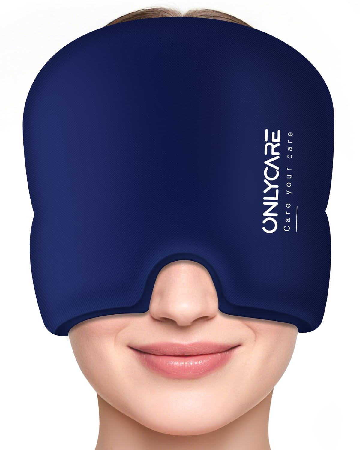 ONLYCARE Maschera rinfrescante per emicrania, con gel a 360°, per alleviare emicrania, mal di testa, blu notte