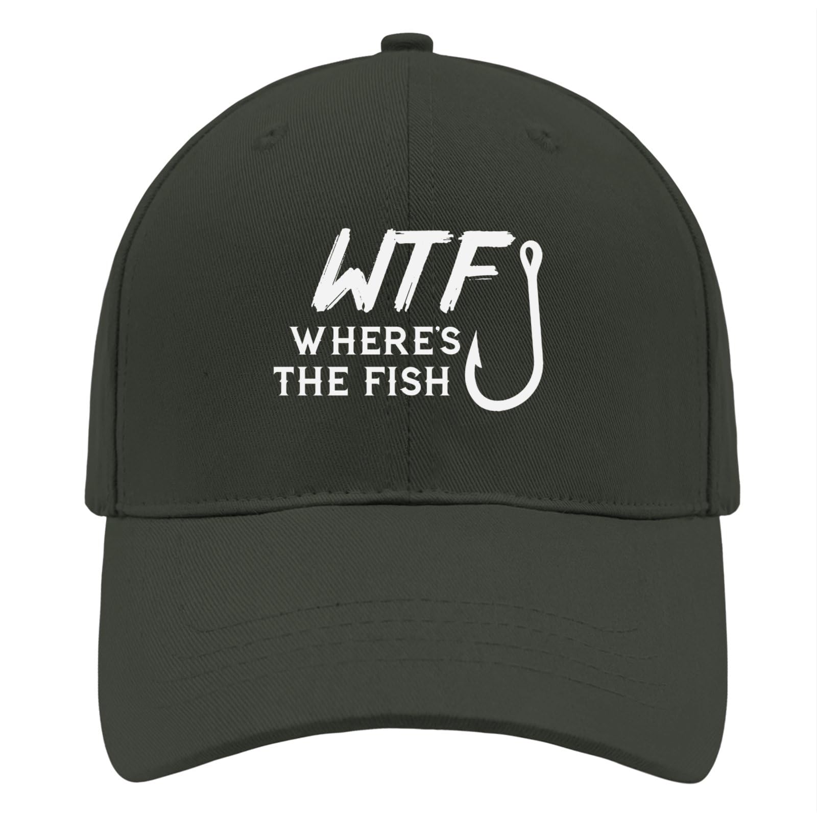 Funny Fishing Trucker Hat WTF Where's The Fish Golf Hat Cycling Cap for Her Blackish Green
