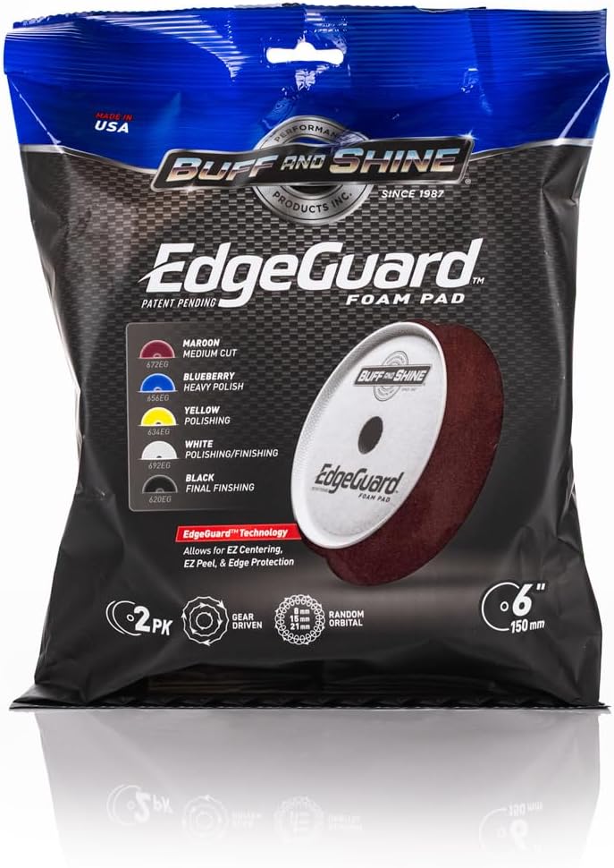 Buff and Shine - EdgeGuard Foam Buffing Pads - Maroon - 6" Medium Cut Pad - Pack of 2