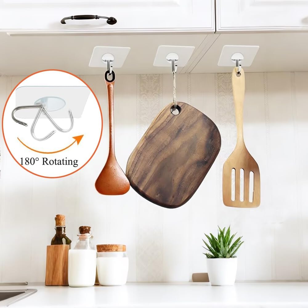 FOTYRIG Adhesive Hooks Heavy Duty, 15lb(Max) 180 Degree Rotating Wall Sticky Hooks for Hanging Wall Hangers Without Nails Seamless Stick on Bathroom Kitchen Office Outdoors-10 Packs