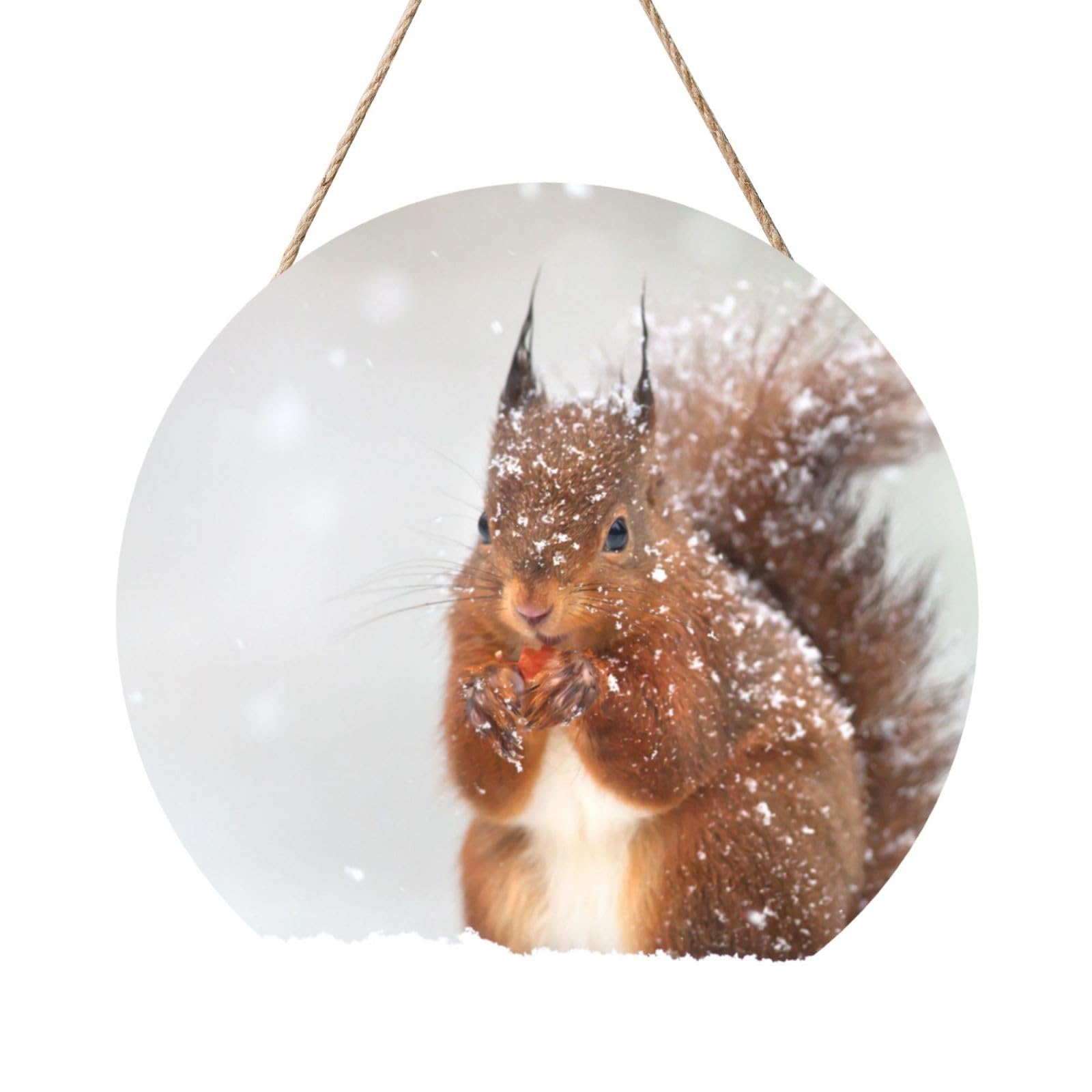 InOmak Cute Squirrel In Snow Printed, Round Wood Panel Painting 12 in, Wall Hanging Painting For Home