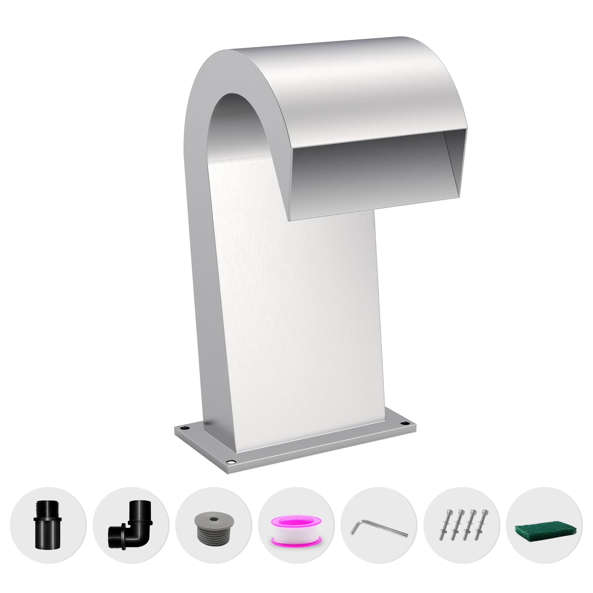 Fuente de Piscina de Acero Inoxidable Curvada con Accesorios, cascadas de Estanque en Forma de S, Kit de Fuente de Agua al Aire Libre para jardín, Patio, Piscina, decoración de Piscina