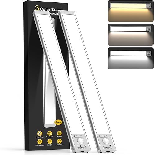 Vista 11 de Iluminación bajo gabinete de 10 pulgadas, paquete de 2 luces recargables con sensor de movimiento para interiores, 5 niveles regulables, luces