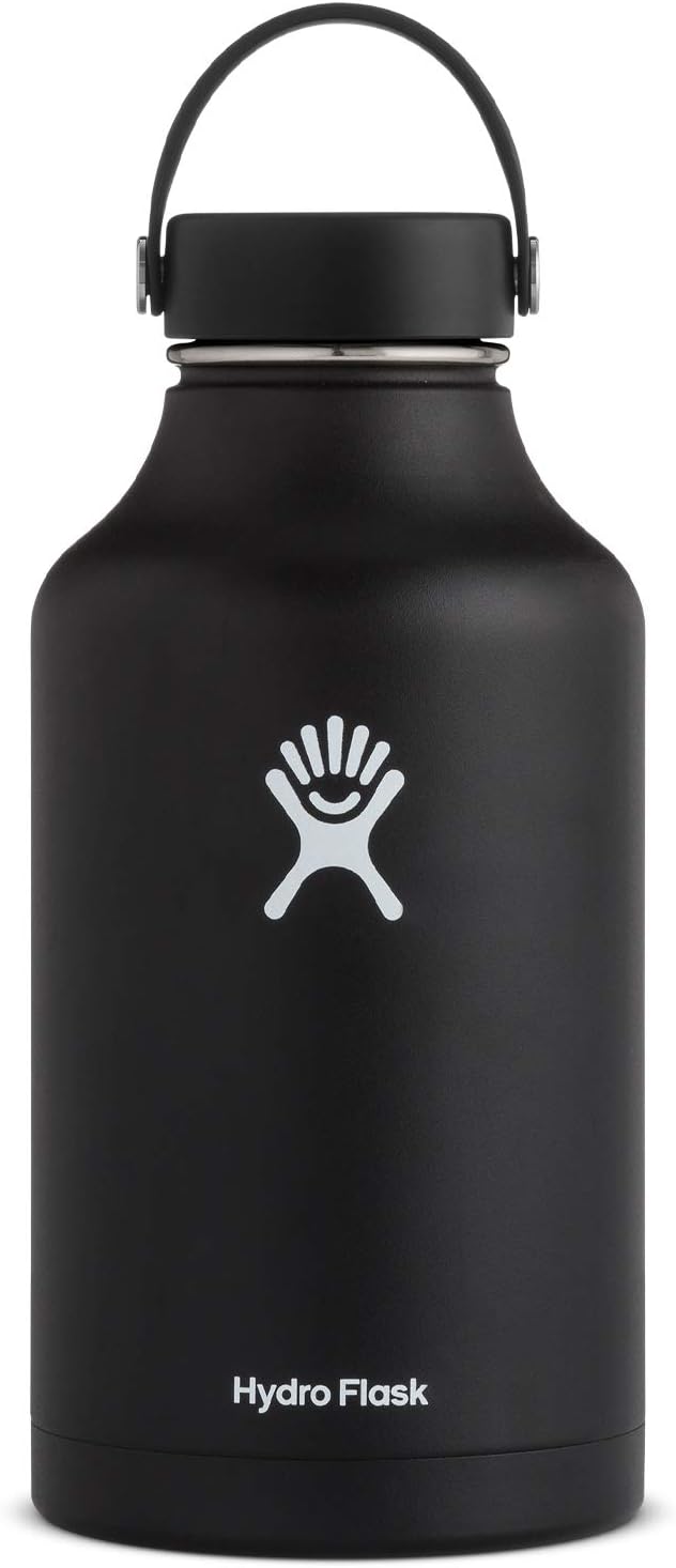 Hydro Flask Water Bottle - Stainless Steel & Vacuum Insulated - Wide Mouth with Leak Proof Flex Cap - 64 oz, Black