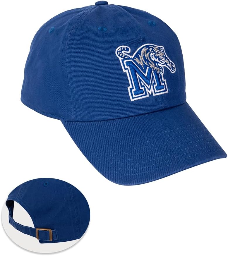 Desert Cactus University of Memphis Baseball Hat Tigers UM Brimmed Embroidered Cap Adjustable Cloth Strap Adult (Style A) Blue