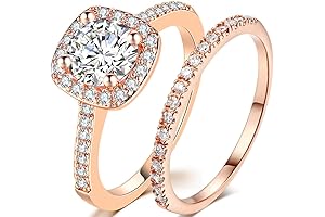 1.5 CT Engagement Ring Silver Rose Gold Promise Anniversary Eternity Bridal Ring Set