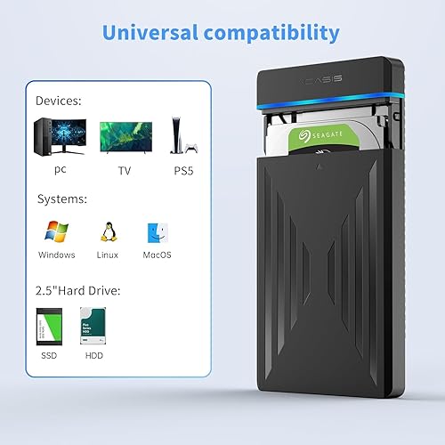 Miniatura 9 de ACASIS Caja de disco duro de 2.5", USB 3.0 a SATA 3.0 para SSD de 2.5 pulgadas y HDD Caja de disco duro externo compatible con máximo 6 TB, caja de