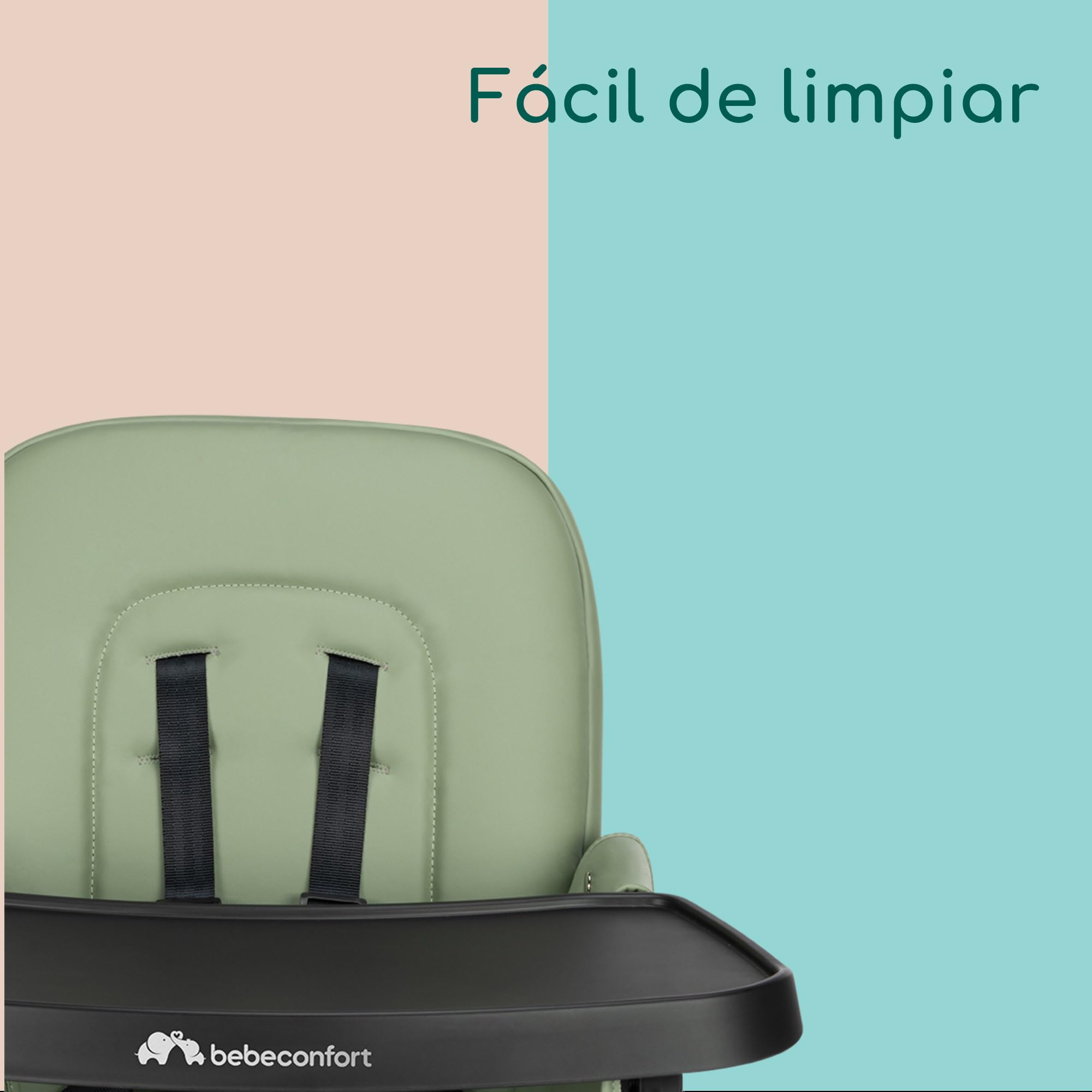 Bebeconfort Mallow, Trona Bebé Ligera, 0-3 Años, 0-15 kg, Plegado Ultracompacto, Cómodo Asiento Acolchado, Fácil Limpieza, Ligero (5,6 kg),3 Posiciones de Reclinado, Fácil Transporte, Mineral Green