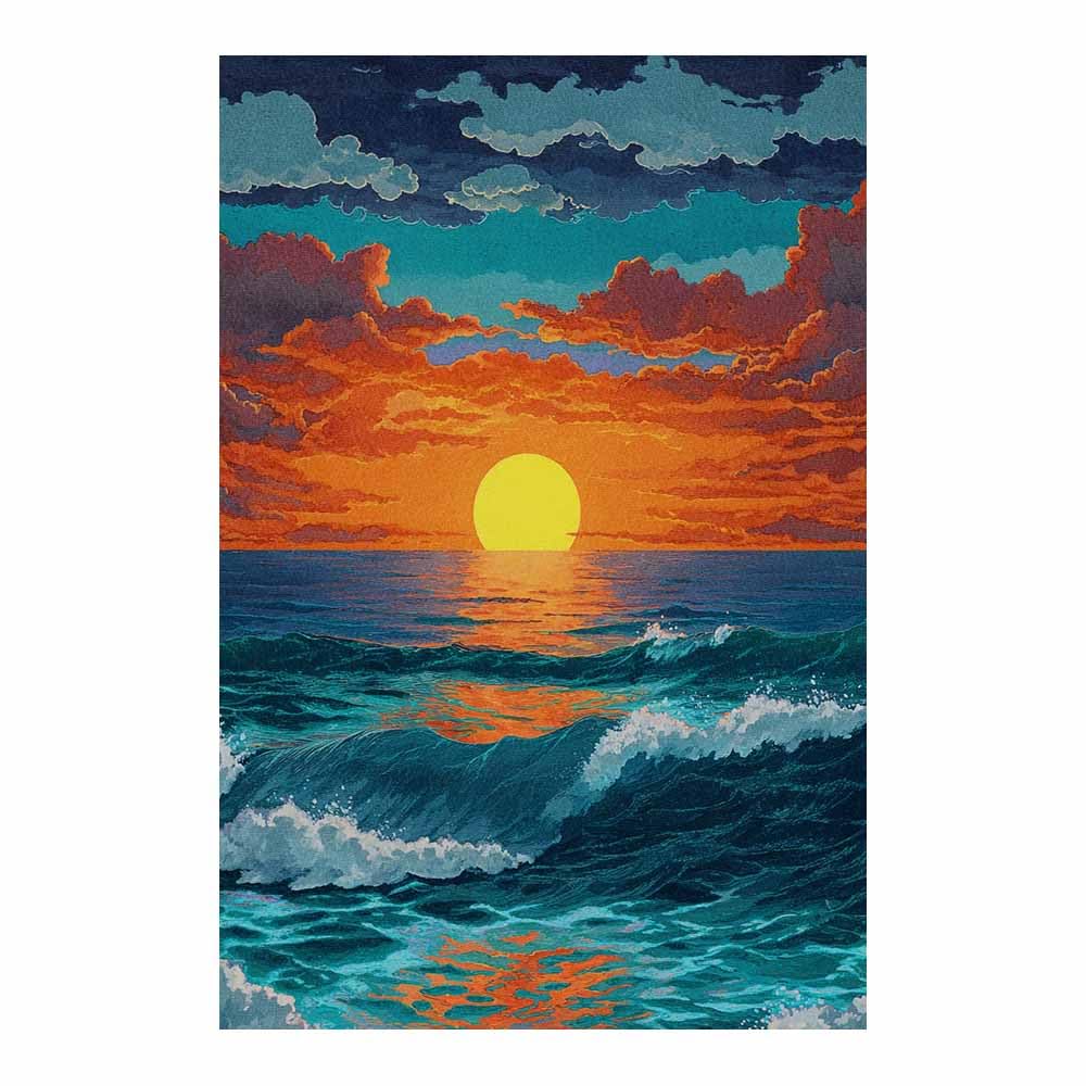 PUQAAEO Canvas Wall Art Decor, Vibrants Ocean Sunset Landscape Canvas Wall Art, Painting Prints, Bedroom Bathroom Office Decor,(Multicolor)-80x120cm Unframed